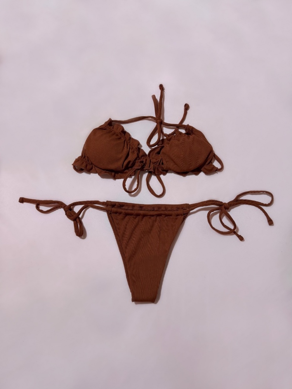 Rust Brown Scrunched Ruffle Bikini Set - Picture 2 of 4